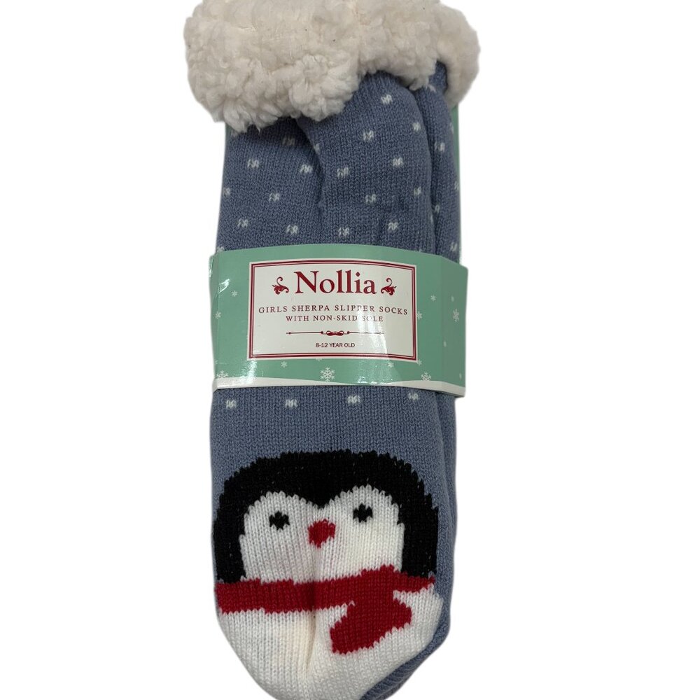 Sherpa Socks - Heavy Non-Skid- Penguin - Kids 8-12 Yrs - NWT